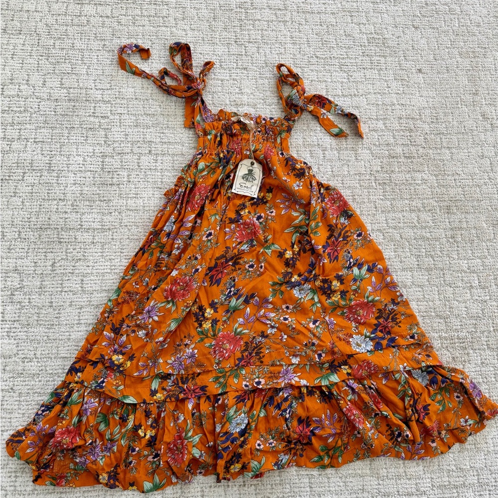 Easel Orange Floral Tie-Shoulder Sundress
